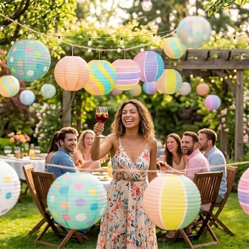 12 Pack Pastel Paper Lanterns for Easter Party Decorations