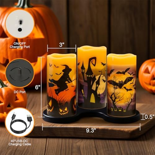 Rechargeable Halloween Flameless Candles with 6 Hour Timer