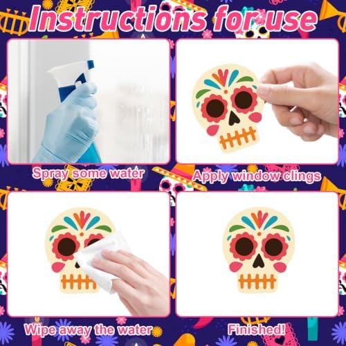 COCHIE Day of the Dead Sugar Skulls Window Clings 6 Sheets