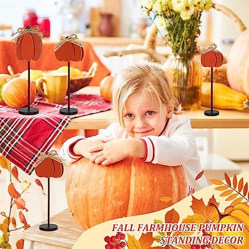 Thyle 3 Pcs Fall Pumpkin Decor, Wooden, Orange