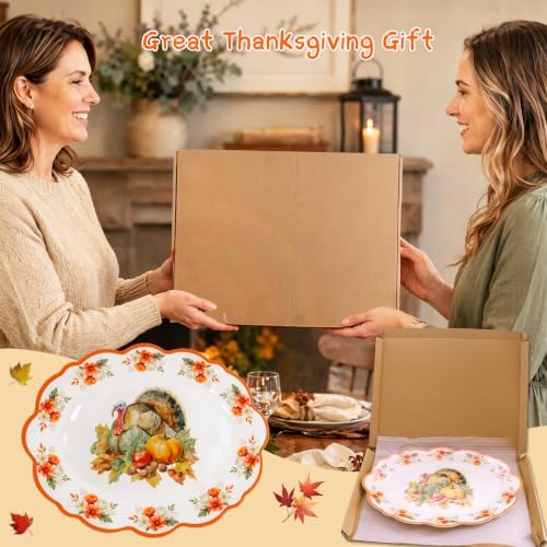 ceiba tree Thanksgiving Fall Turkey Platter Serving Tray Dish Reusable Melamine Large 16 X 12.6 inch Harvest Autumn Oval Plate for Party Tableware Holiday Buffet Friendsgiving Snacks Appetizers
