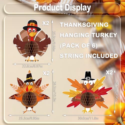 Thanksgiving Turkey Honeycomb Hanging Decorations, 6Pcs