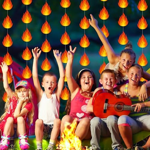 Xinnun 8 Pcs Fire Party Decorations Fire Flame Hanging Banners Garlands