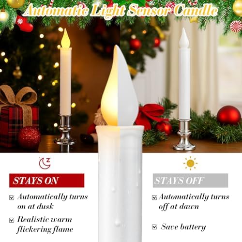 Yungyan 20 Pack Window Candle Lights with Sensor Dusk to Dawn, Silver Base