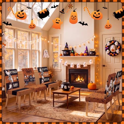 Moukeren 6 Pcs Spooky Halloween Chair Covers Ghost Dining Slipcovers