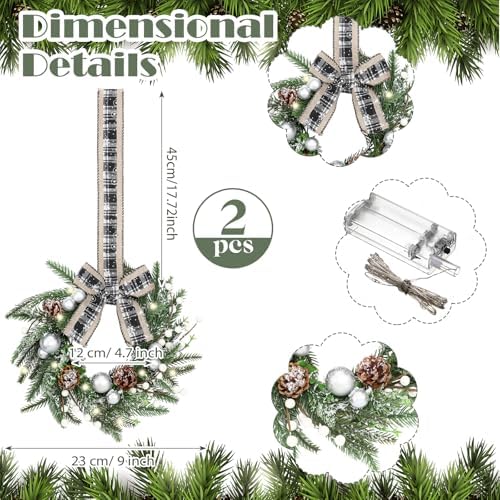 Thiccywoov 2 Pcs 9" Mini Christmas Wreath for Cabinet Front Door