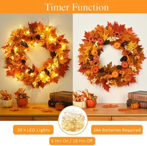 Waipfaru 2 Pack Fall Decor, 22" Fall Wreaths for Front Door, Autumn Wreath