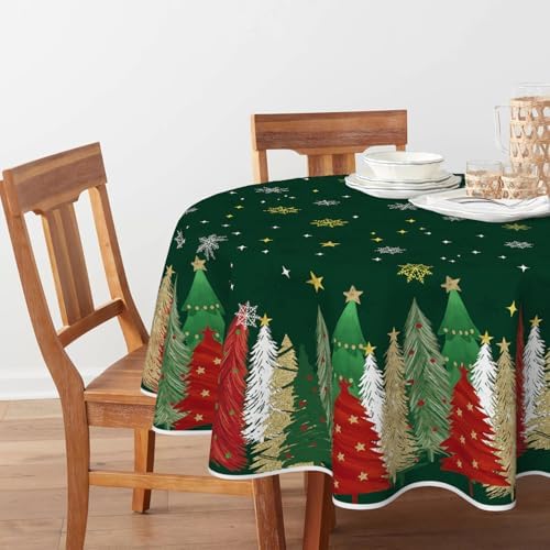 Horaldaily Christmas Tablecloth 60 x 60 Inch Round Christmas Trees Green
