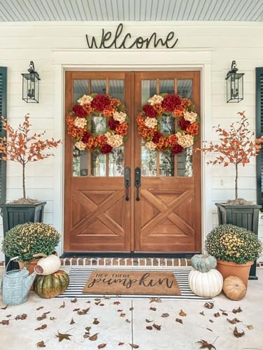 Fall Wreaths for Front Door 24 inch Autumn Wreath with Hydrangeas Berries