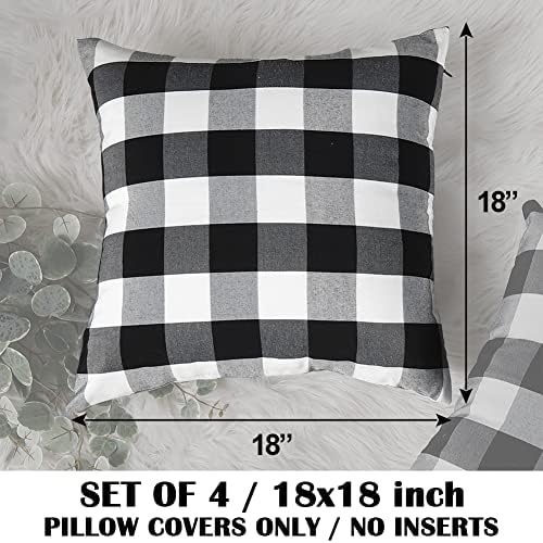 White Buffalo Plaid Outdoor Throw Pillow Covers Buffalo Check Farmhouse / Black / 18 x 18 / Set of 4