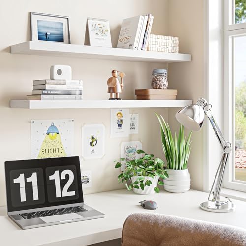 Fixwal Floating Wall Shelves for Decor (White, Set of 2, 35.4Inch)