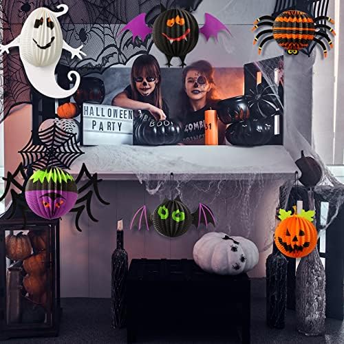 Jeyiour 6 Pack Halloween Paper Lanterns, 3D Honeycomb Hanging Decorations