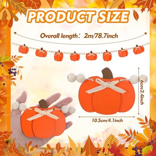 Geelin 8.2 ft Fall Pumpkin Wood Bead Garland Banner, Pumpkin Fall Hanging