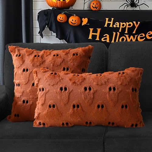 Halloween Pillow Covers 18x18 Set of 2 Rust Red Ghost Farmhouse Home Decor