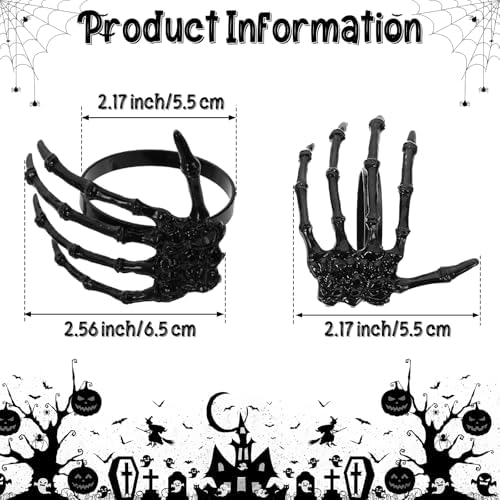 Halloween Napkin Rings Set of 6, Black Skeleton Hand Napkin Rings for Table Decoration, Halloween Party Dinner Table Decor