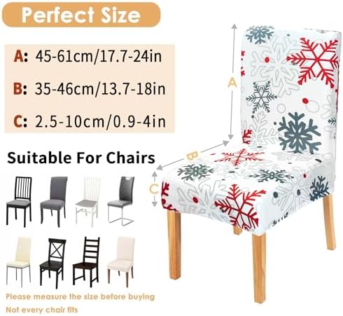 Christmas Chair Covers Set of 6,Xmas Snowflake Dining Chair Slipcovers,Elastic Removable Washable Dining Parsons Chair Protectors,Christmas Decor for Dining Room White