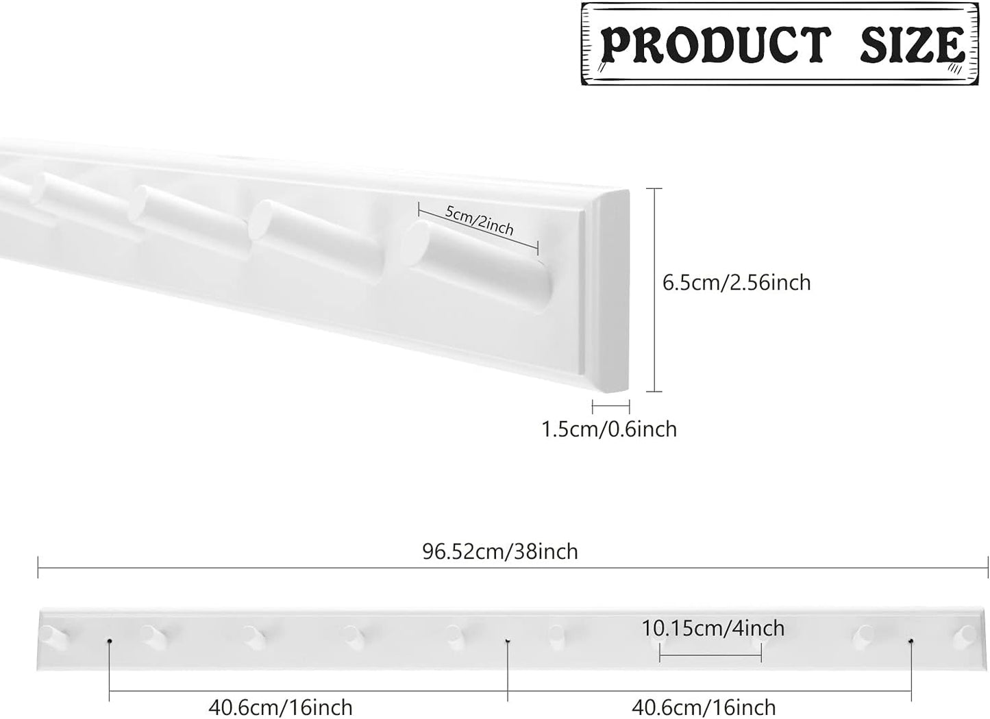 2PCS Coat Rack Wall Mounted, Long 38'' Wooden Wall Coat Hooks with 10 Pegs, Wall Peg Rail Hangers for Hanging Towels