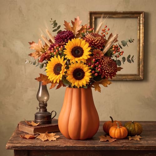 2 Pcs 6" Fall Pumpkin Vase Ceramic White Vase for Table Decor Centerpieces