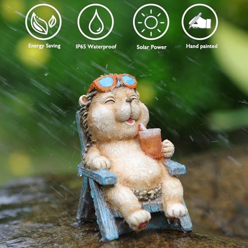 FOXMIS Hedgehog Statue Outdoor Solar Garden Decor for Outside Lawn Yard Patio, Home Office Decorations Indoor Lights