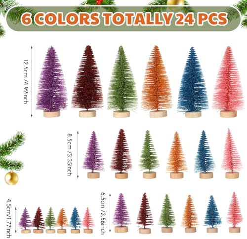 Leyndo 24 Pcs Colorful Sisal Bottle Brush Trees Mini Christmas Tree