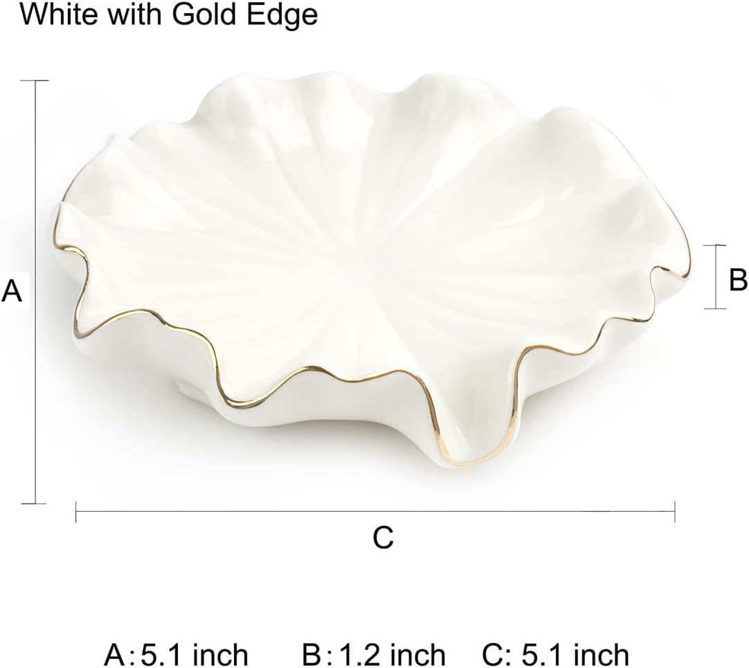 Drain Ceramic Lotus Leaf Soap Holder Soap Saver for Bar Soap / White