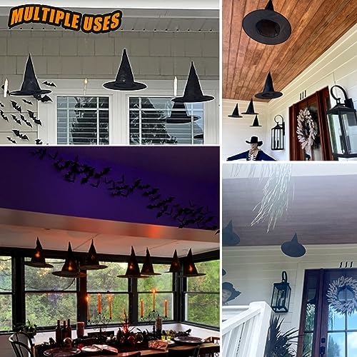 taupphoo Halloween Black Witch Hats DIY Floating Light up Witch Hats with Tea Lights 3D Bats Wall Decorations