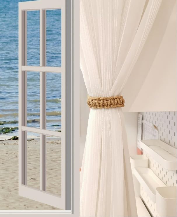 Braided Outdoor Curtain Tiebacks for Drapes, Rustic Curtain holdbacks 4 Pack, Handmade Decorative Curtain Ties for