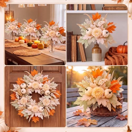 Yinder 4 Pcs Fall Decor Artificial Pumpkin Flower Stems Picks