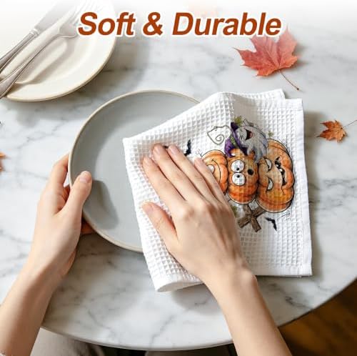 Halloween Hand Towels, Pumpkin Waffle Kitchen Towels 16x24 Inch