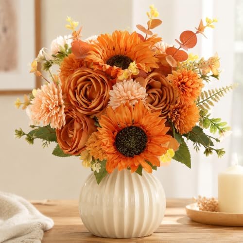 18Pcs Fall Flowers Artificial Cemetery Flowers for Grave Silk Sunflowers