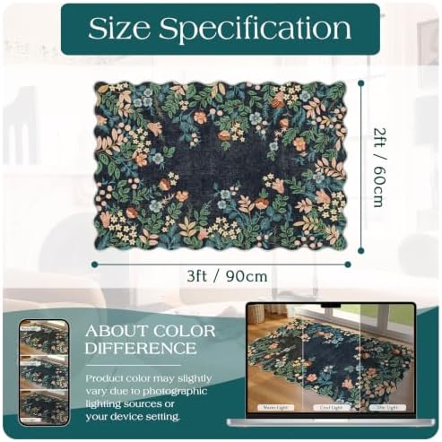 Front Door Mat Indoor Outside Entrance - 2x3 Dark Navy Floral Rug