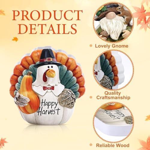 Menkxi 2 Pcs Thanksgiving Turkey Figurines Wooden Turkey Decor for Home Fall Harvest Indoor Table Centerpieces for Autumn Fall Thanksgiving Home Office Desk Party Supplies
