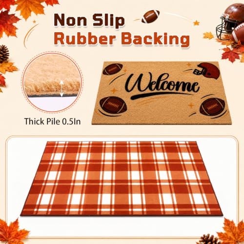 2 Pcs Fall Football Doormat-Fall Decor Orange White Door Mat Outdoor Set