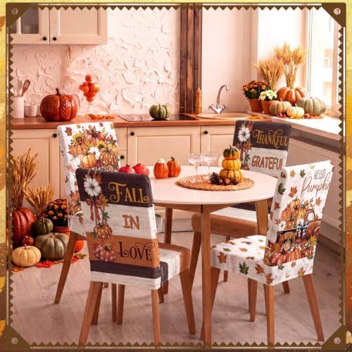 Moukeren 6 Pcs Fall Pumpkin Chair Covers Autumn Farmhouse Dining Slipcovers