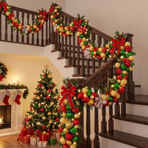 Thiccywoov 6 ft Christmas Ball Garland Ornament with Bows Decorations