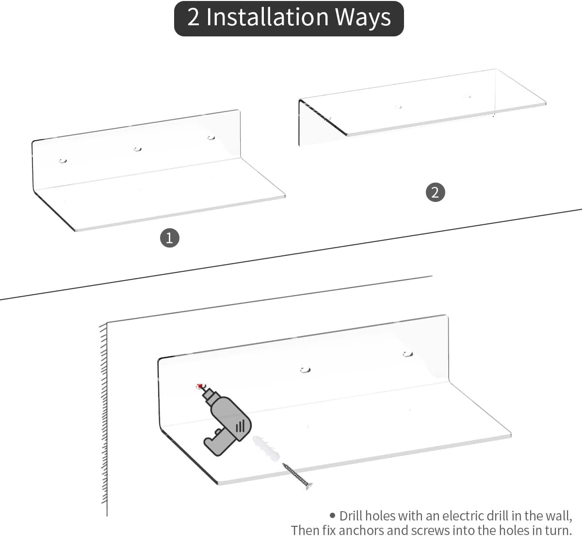 Sezanrpt Acrylic Wall Shelves 36 24 12 Inches, Clear Floating Shelf for Wall, Wall Mounted Display Shelves for Plants