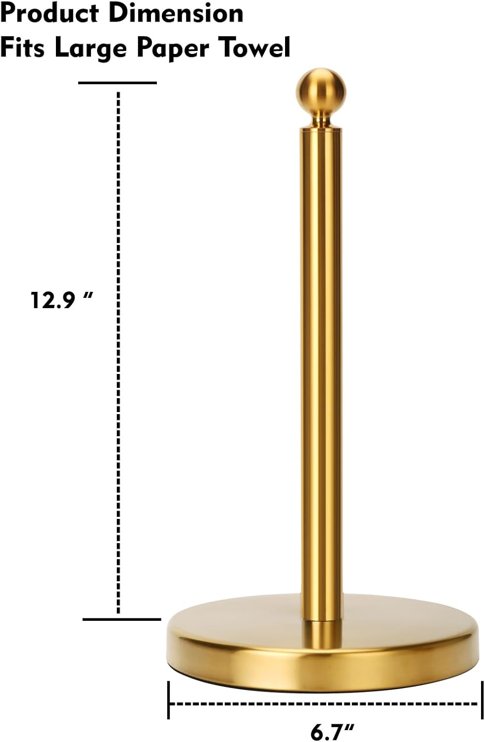 Gold Paper Towel Holder Countertop, Standing Paper Towel Roll Holder for Kitchen Bathroom, with Weighted Base for