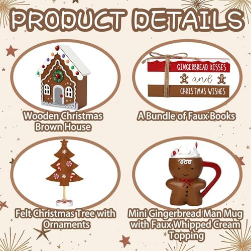 Gingerbread Christmas Decorations 8 PCS Tiered Tray Decor Set