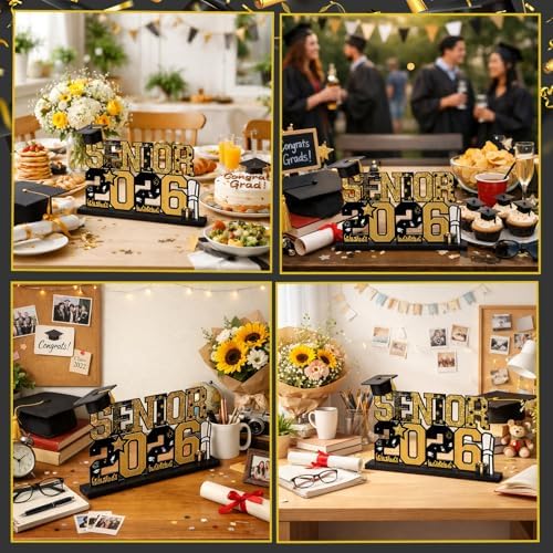 Cinnvoice Senior 2026 Graduation Table Decorations Metal Senior Class of 2026 Table Sign Graduation Centerpiece Photo Booth Props Decorations for Tiered Tray Shelf Office Kitchen Home Party