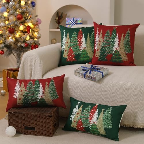DFXSZ Christmas Pillow Covers 18x18 Inch Set of 2 Xmas Tree Decorative Red Throw Pillows Winter Christmas Decor for Home Couch TH-50C18