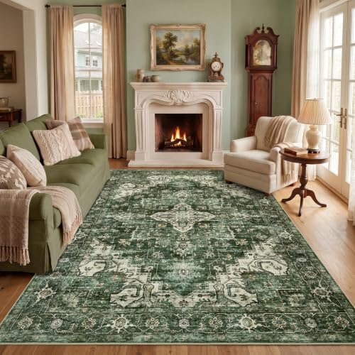 Garvee 6x9 Washable Area Rug Vintage Boho Green Bedroom Rug Non Slip