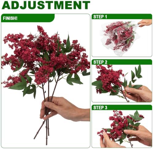 Daynight 6 Pcs Artificial Berry Stem for Vase, 17 in Faux Nandina Branches Fall Floral Picks Fake Realistic Berry Spray for Wedding Autumn Farmhouse Home Decor (6, RED, 17Inch)