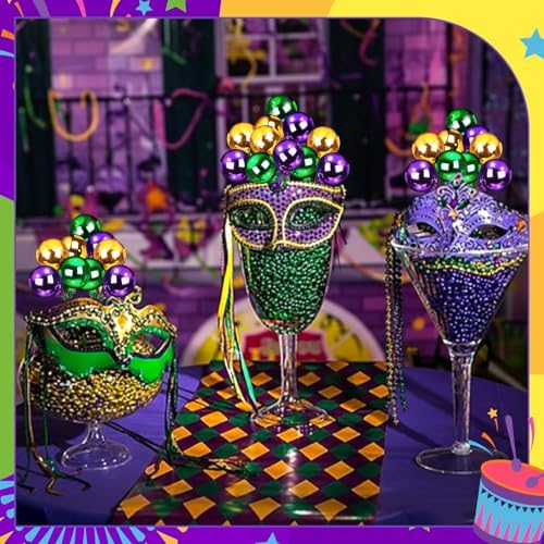 Syhood 12 Sets 7.9 Inch Mardi Gras Ball Picks and Sprays, Purple Green Gold