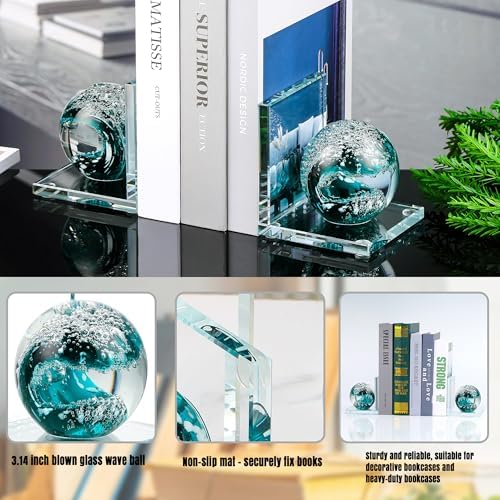Glass Bookends / Book Ends / Blue