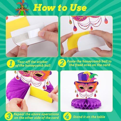 10 Pcs Mardi for Gras Party Honeycomb Centerpieces Table Decoration