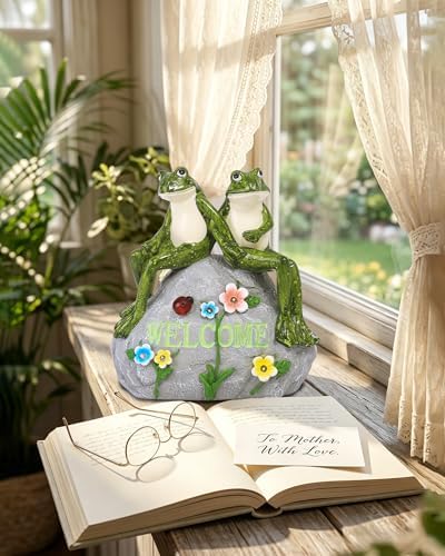 Nacome Solar Garden Outdoor Statues Frog with Succulent