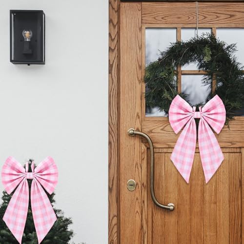 Suncalla 2 Pcs Pink Christmas Plaid Wreath Bows 18'' x 12''