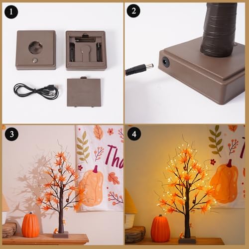 PXBJIUYA Artificial Fall Lighted Maple Tree 72 LED Thanksgiving Decorations