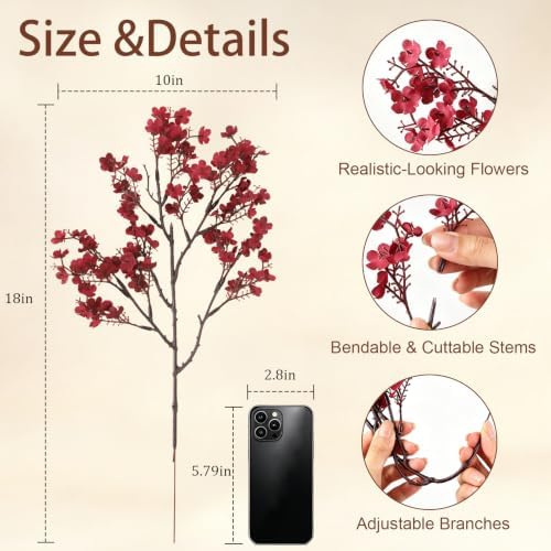 30PCS Fall Artificial Flowers Baby Breath, Burgundy & Orange Fall Flowers