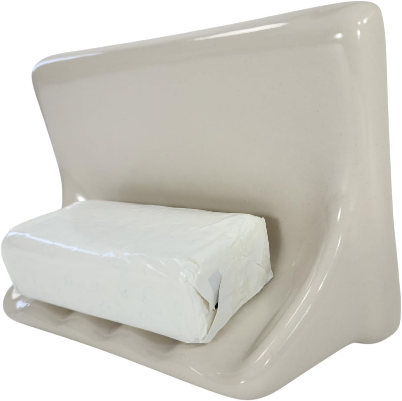Bone Almond Ceramic Soap Dish Shower Tray Tile in Installation Vintage Mid Century Modern / Beige